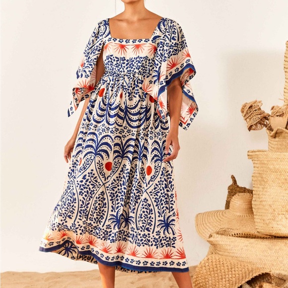 farm rio red and blue dress Farm Rio Amulet Maxi Dress, Amulet / M